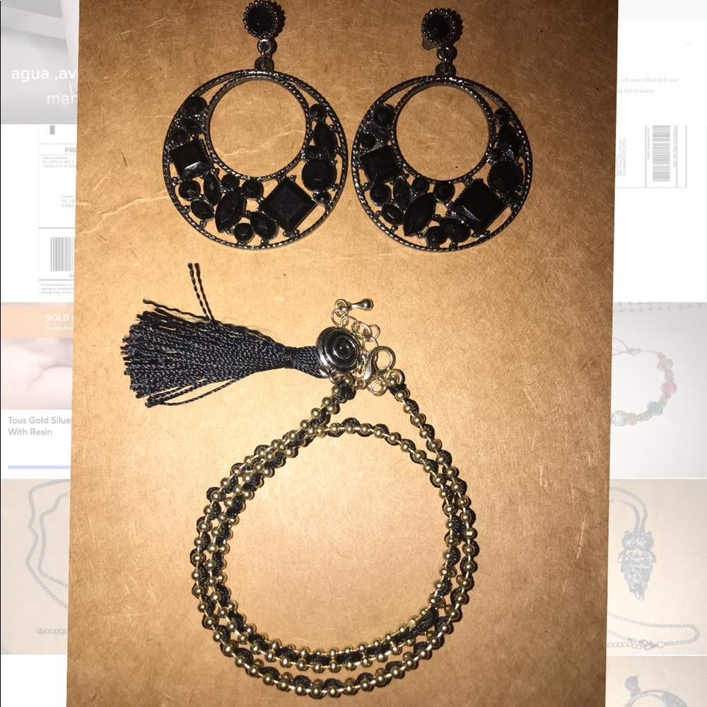 Black gems earrings and Bracelet